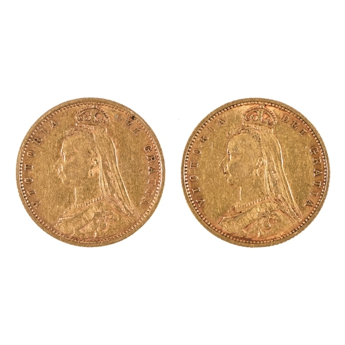 378 - Gold coins. Half Sovereign, shield rev. 1892 (2)