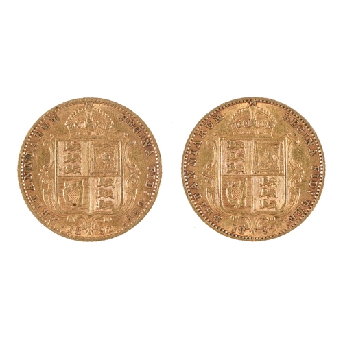 378 - Gold coins. Half Sovereign, shield rev. 1892 (2)
