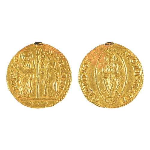 382 - Gold coin. Venice, Paolo Rainier (1779-1789), Zecchino, 3.8gm, ex-top mount, otherwise EF... 