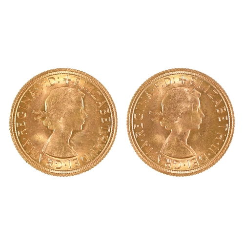 384 - Coins. Elizabeth II gold Sovereigns, 1966, almost BU (2)