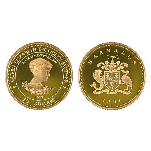 388 - Gold coin. Barbados, commemorative Ten Dollars 1995, 0.583, 7.8g