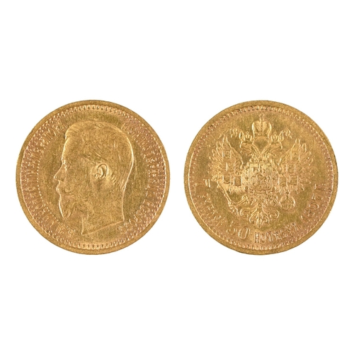 389 - Gold coin. Russia Seven Roubles 50 Kopeks 1897, 6.45g