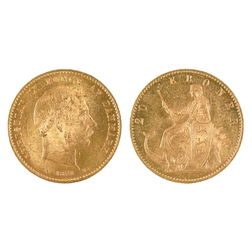 390 - Gold coin. Denmark Twenty K 1873, 8.9g