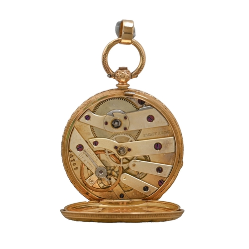 34 - A Swiss 18ct gold lever lady's watch, movement marked Baume Geneve, 34709, in engraved and engine tu... 