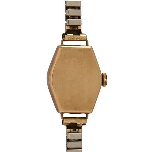 37 - A Record 9ct gold lady&rsquo;s wristwatch, 16 x 21mm, on plated bracelet