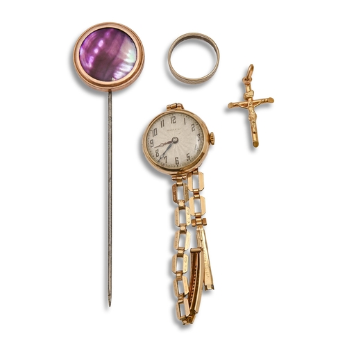 128 - A Rolco 9ct gold lady's wristwatch, 25mm diam, import marked Glasgow 1929, on plated bracelet, a 9ct... 