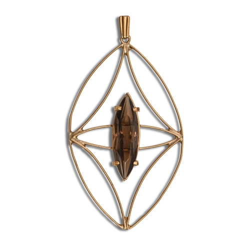 144 - A smoky citrine pendant, in 9ct gold, 54mm h, London 1972, 5.5g
