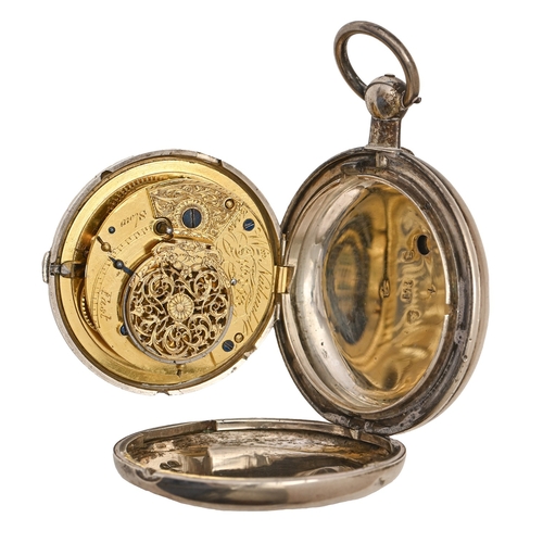 145A - A silver hunting cased lever watch, William Nadauld, London, No 3440, with finely pierced engraved b... 