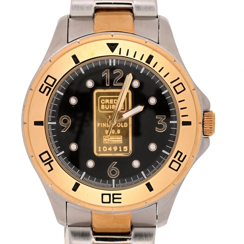164 - A stainless steel and gold plated 'ingot' gentleman's wristwatch, quartz movement, 42mm diam, boxed... 
