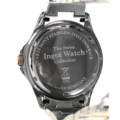 164 - A stainless steel and gold plated 'ingot' gentleman's wristwatch, quartz movement, 42mm diam, boxed... 