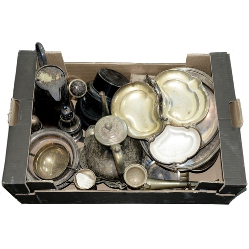 314 - Miscellaneous plated ware, Victorian and later, to include a coffee pot with melon finial and pair o... 