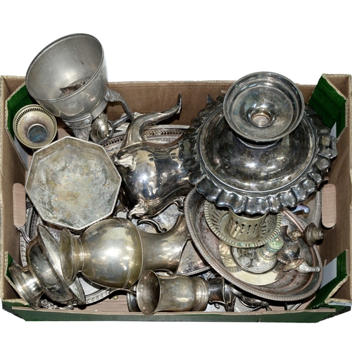 323 - Miscellaneous plated ware, Victorian and later, to include a cake stand, coffee pot and rose bowl... 