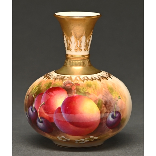337 - A Royal Worcester vase, 1932,&nbsp; painted by H Ayrton, signed, with fruit, 10cm h, puce printed ma... 