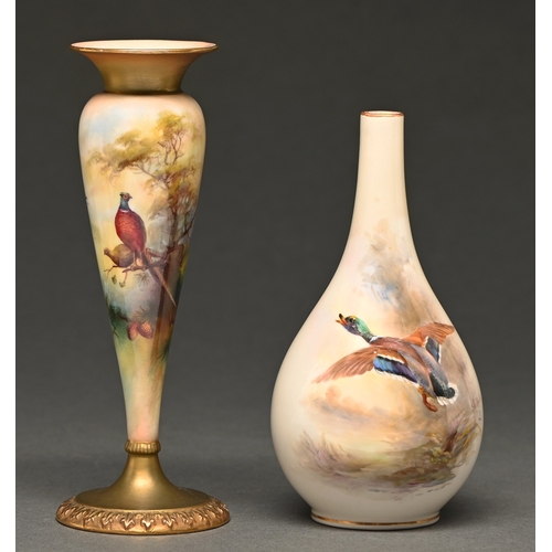 342 - Two Royal Worcester vases, 1910 and 1912,&nbsp; one painted by Jas Stinton, signed, the other printe... 