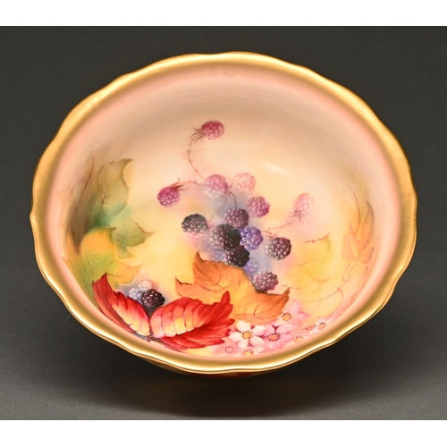343 - A Royal Worcester bowl, 1931,&nbsp; painted by K Blake, signed, with blackberries, blossom and autum... 