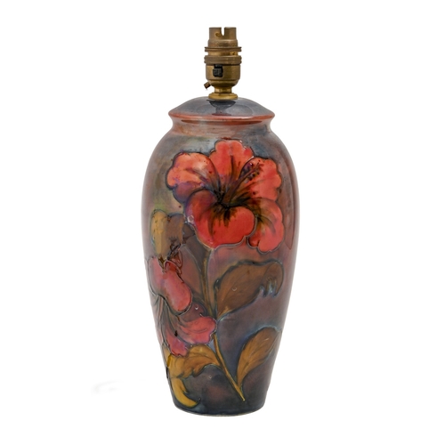 361 - A Moorcroft flambé Hibiscus lamp, c1955, 26.5cm h excluding fitment, impressed marks... 