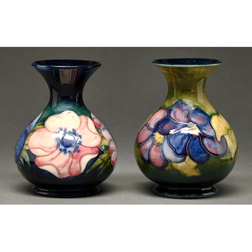 365 - Two Moorcroft Clematis and Anemone vases, c1960, 12.5cm h, impressed marks, one with paper label POT... 