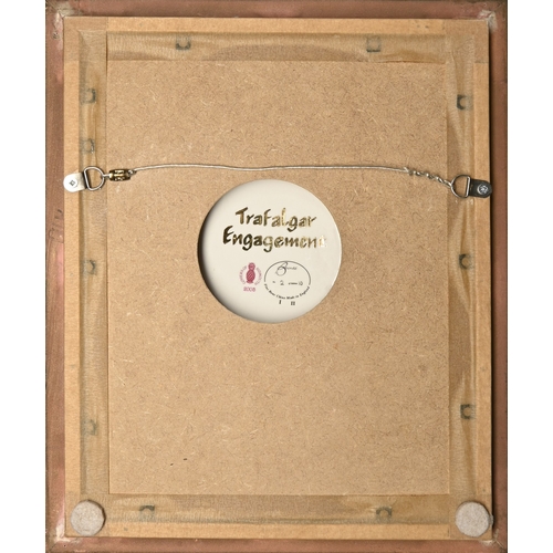 415 - A Bronte porcelain plaque, 2005, painted by Tony Young, signed, with Trafalgar Engagement, oval 17.5... 