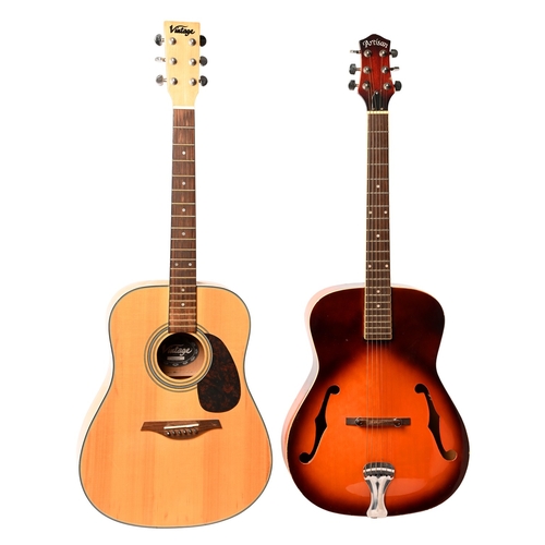 679 - A vintage V400 acoustic guitar in Gator carry case and an Artisan acoustic guitar in soft carry case... 