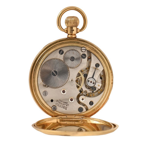 291 - An 18ct gold keyless lever watch, with Record movement, in plain case with gold cuvette and bow, 50m... 