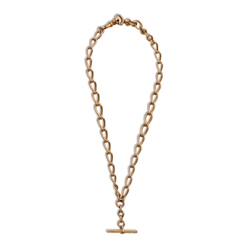 107 - A 9ct gold albert, with 'T'-bar, 38.5cm l, links individually marked, 36.4g