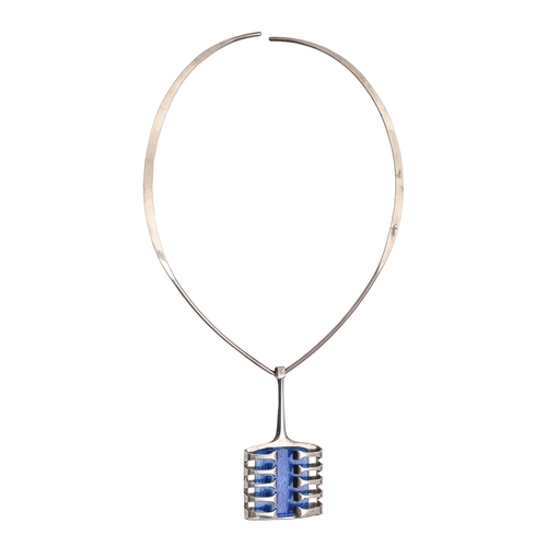 165 - Bj&oslash;rn Sigurd &Oslash;stern for David Andersen. A silver and blue enamel pendant-necklet, 1960... 