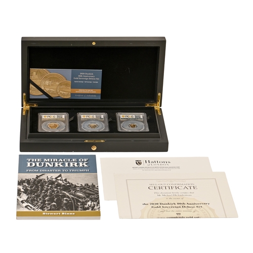 41 - Gold coins. Tristan da Cunha, proof commemorative Sovereign three coin set 2020, Sovereign, Half sov... 