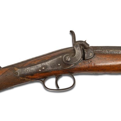 582 - An English 12-bore percussion half-stock sporting gun, mid 19th c, the barrel octagonal at the breac... 