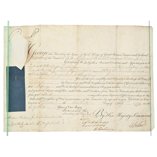 588 - British Army. Andrew Wallace, his three commissions, dated 1798-1803, as Ensign and Lieutenant in 34... 