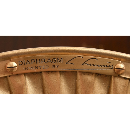 602 - An HMV Lumiere pleated diaphragm Table Grand gramophone, Model 460, c1925, with gold plated fittings... 