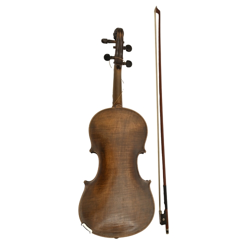 603 - A bohemian violin, early 20th c, possibly from the  Schönbach group of makers, with a carved lion to... 