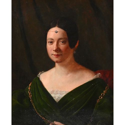 719 - Continental School, c 1830 - Portrait of a Lady, bust-length, wearing a jewelled&nbsp;ferronni&egrav... 