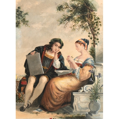722 - A. Beebe, second-half 19th century - Courting Renaissance Figures, signed and dated 1875, watercolou... 