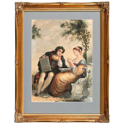 722 - A. Beebe, second-half 19th century - Courting Renaissance Figures, signed and dated 1875, watercolou... 