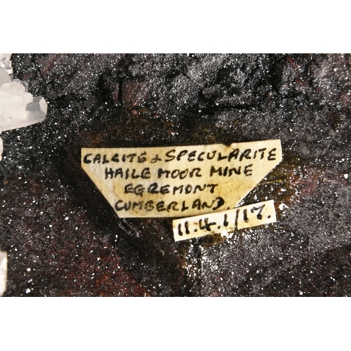 567 - Calcite and Specularite, Haile Moor Mine, Egremont, Cumbria, 100mm, Harker Collection labelFrom a tr... 