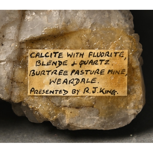 576 - Calcite with Fluorite, Blende and Quartz, Burtree Pasture Mine, Weardale, Co Durham, 215mm, Harker C... 