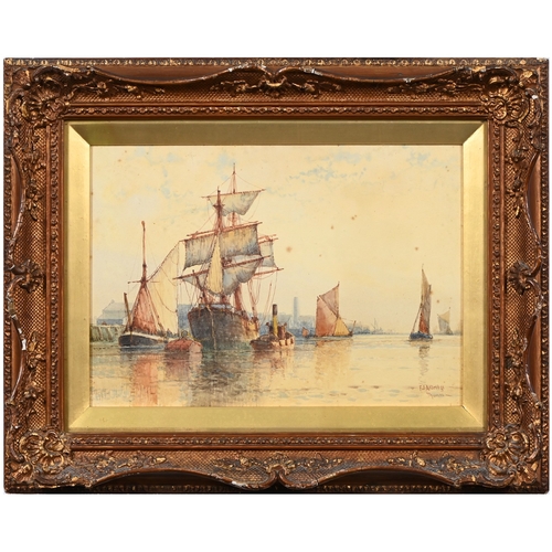 681 - F. J. Aldridge (1850-1933) - Thames, signed and titled, watercolour, 25.5 x 36.5cm