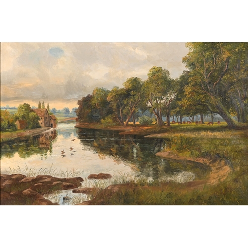 683 - Philip Kilner, 20th century - The Water Mill, signed, oil on canvas, 49 x 74cm and A Sandy Bay by Ch... 