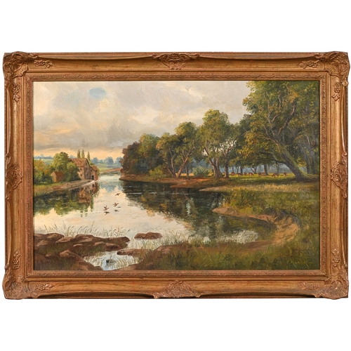 683 - Philip Kilner, 20th century - The Water Mill, signed, oil on canvas, 49 x 74cm and A Sandy Bay by Ch... 