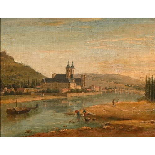 686 - Austrian or German School, 19th century - Rhineland Town, oil on canvas, 33 x 42cm, Redl, early 20th... 