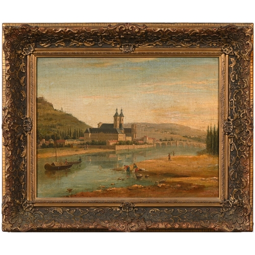 686 - Austrian or German School, 19th century - Rhineland Town, oil on canvas, 33 x 42cm, Redl, early 20th... 
