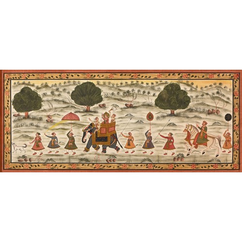 689 - Indian School, 20th century - Figures of the Mughal Court, a pair, gouache and gilt, 11 x 7.5cm, fra... 