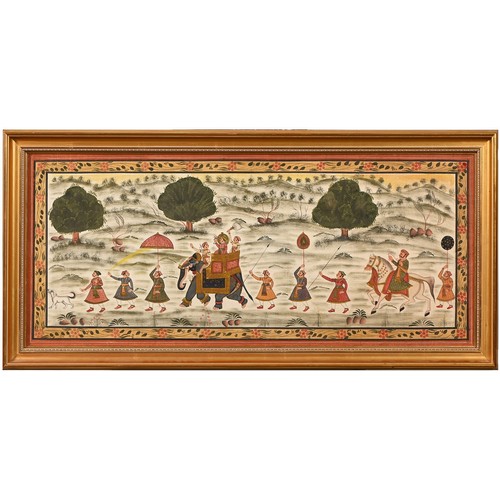 689 - Indian School, 20th century - Figures of the Mughal Court, a pair, gouache and gilt, 11 x 7.5cm, fra... 