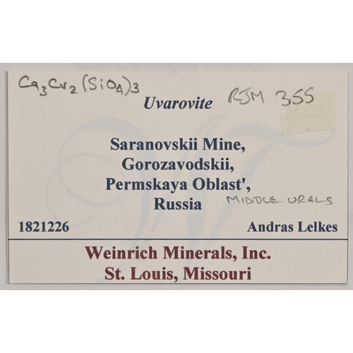822 - Uvarovite, Saranovskii Mine, Gorozavodskii, Permskaya Oblast', Middle Urals, Russia, lustrous transp... 