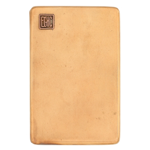 150 - A George V 9ct gold cigarette case, engine turned to both sides and applied in gold with the initial... 