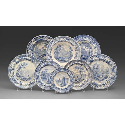 254 - Eight blue printed earthenware plates and soup plates, c1820-1835, the patterns to include Metropoli... 