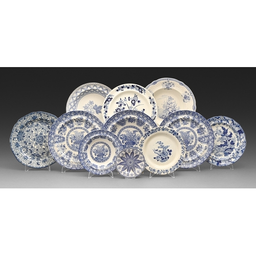 257 - Eleven blue printed earthenware floral pattern plates, c1820-1835, the patterns to include Sunflower... 