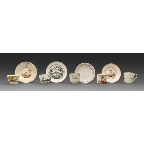 267 - A continental porcelain coffee can and saucer, c1800, painted with a rural scene, 6cm h and miscella... 