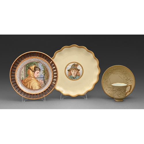 268 - A Wedgwood drabware teacup and saucer, c1820, moulded in the Japan style, 7cm h, impressed mark, a W... 