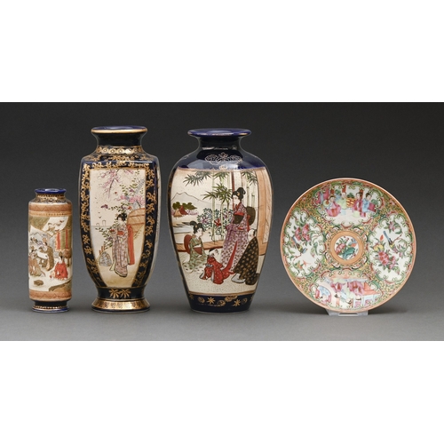 272 - Two Japanese Satsuma vases, Taisho period, enamelled with panels of bijin, other figures and garden ... 